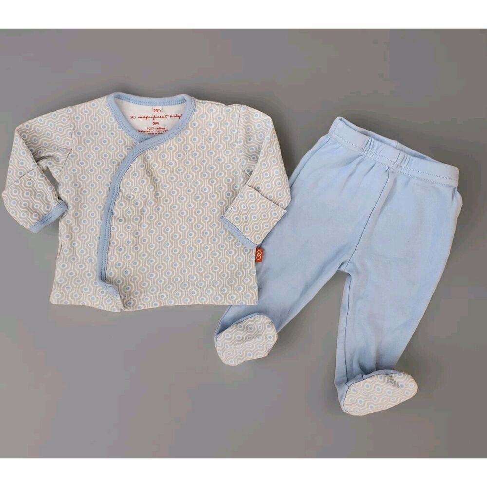 Magnificent Baby Magnetic Me Blue Geometric Cotton 2pc Pajama Set Size 3Month-E5
